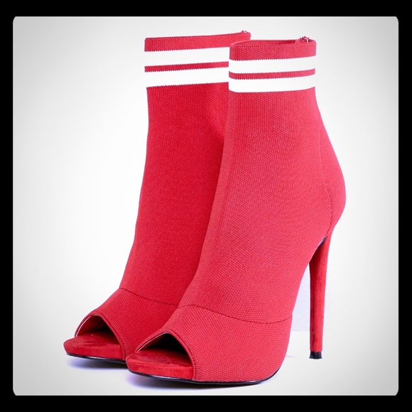 red heeled sock boots